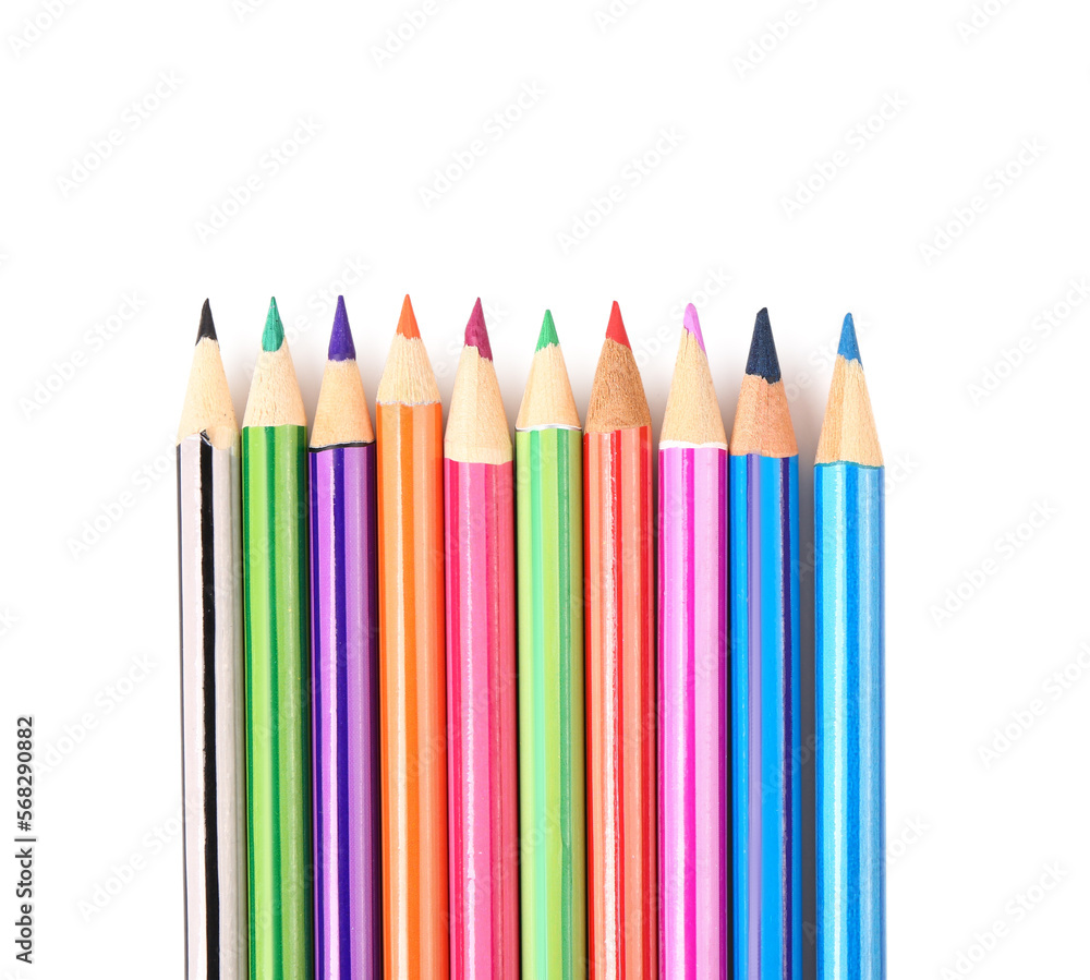 Set of color pencils isolated on white background, closeup Set of color pencils isolated on white background, closeup