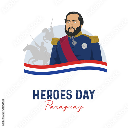 VECTORS. Editable banner for Heroes day in Paraguay, celebration to commemorate the bravery of Francisco Solano Lopez and others who fought in defence of their country 