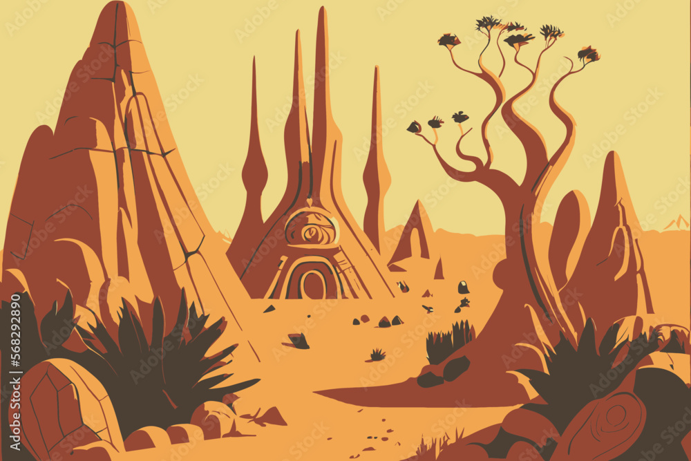 Abstract alien landscape illustration vector graphic