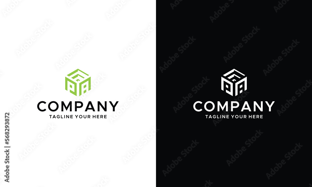 PA logo designs, P and A hexagonal logo vector on a black and white background.