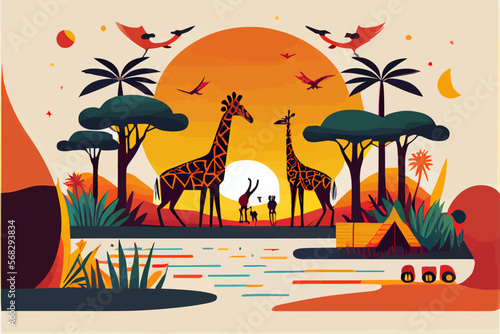 Bild auf Leinwand Africa background Abstract landscape illustration vector graphic