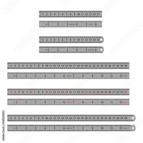 stainless steel iron ruler isolated on white background.