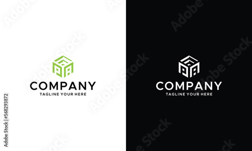 PA logo designs, P and A hexagonal logo vector on a black and white background.