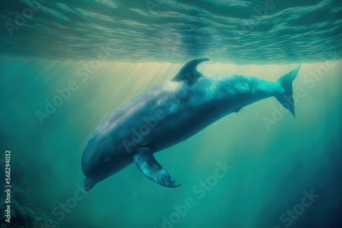 In the Red Sea  a wild dolphin swims under the surface. Generative AI