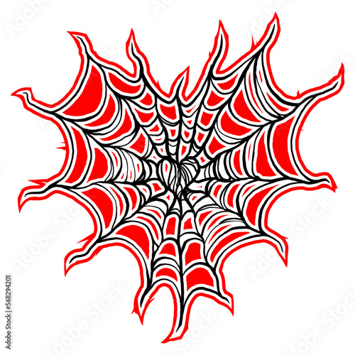Spider web in shape of heart. Spiderweb in gothic design for Valentine's Day or Halloween. Hand drawing illustration isolated on white background. Vector EPS 10