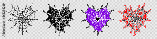 Spider web in shape of heart. Spiderweb in gothic design for Valentine's Day or Halloween. Hand drawing illustration isolated on white background. Vector EPS 10