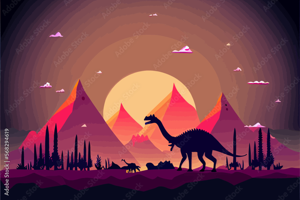 Naklejka premium Dinosaur background Abstract landscape illustration vector graphic