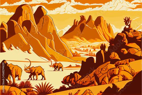 Dinosaur background Abstract landscape illustration vector graphic