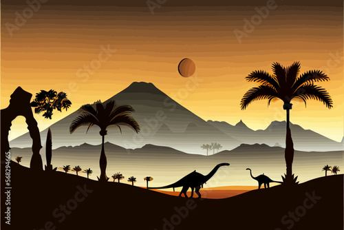 Dinosaur background Abstract landscape illustration vector graphic