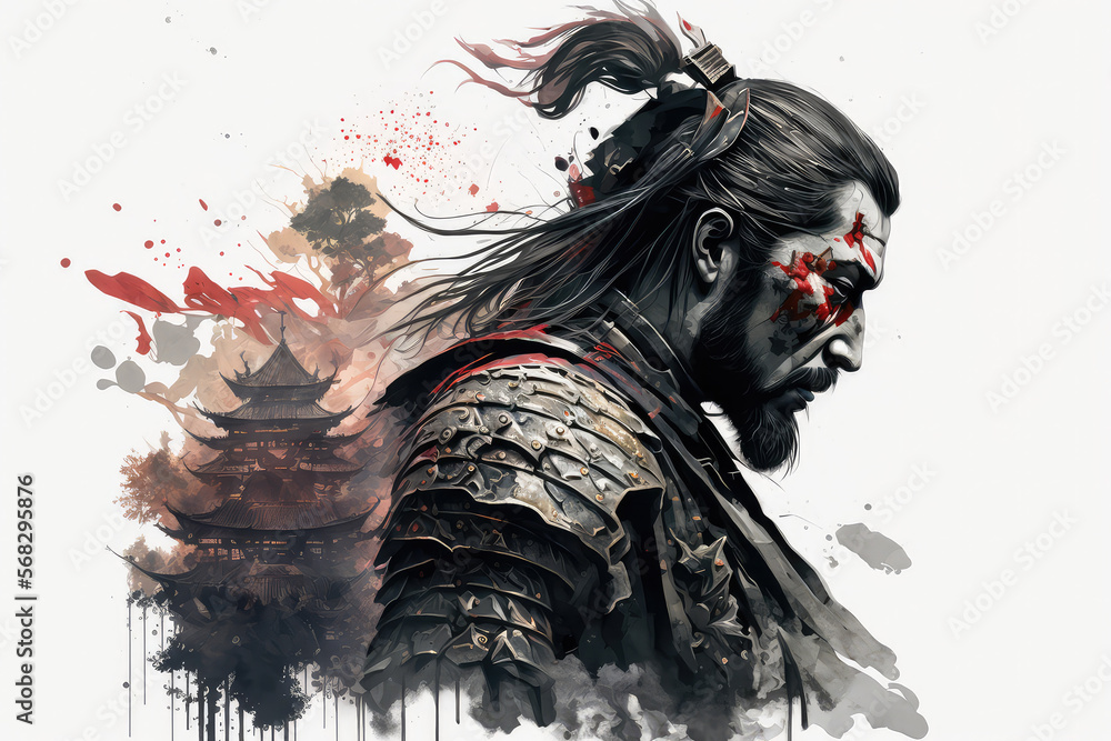 Sumie style Sengoku Busho, samurai Illustration (ai generated) Stock