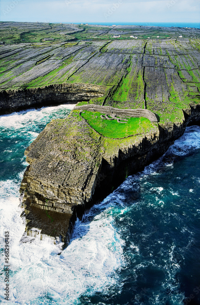Dun Duchathair ancient Celtic stone fort on limestone cliffs of Inishmore, largest of the Aran Islands, County Galway, Ireland
