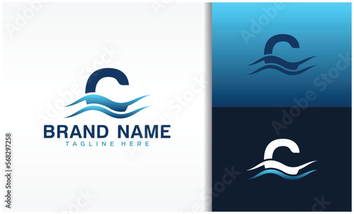 Letter c logo with wave design template