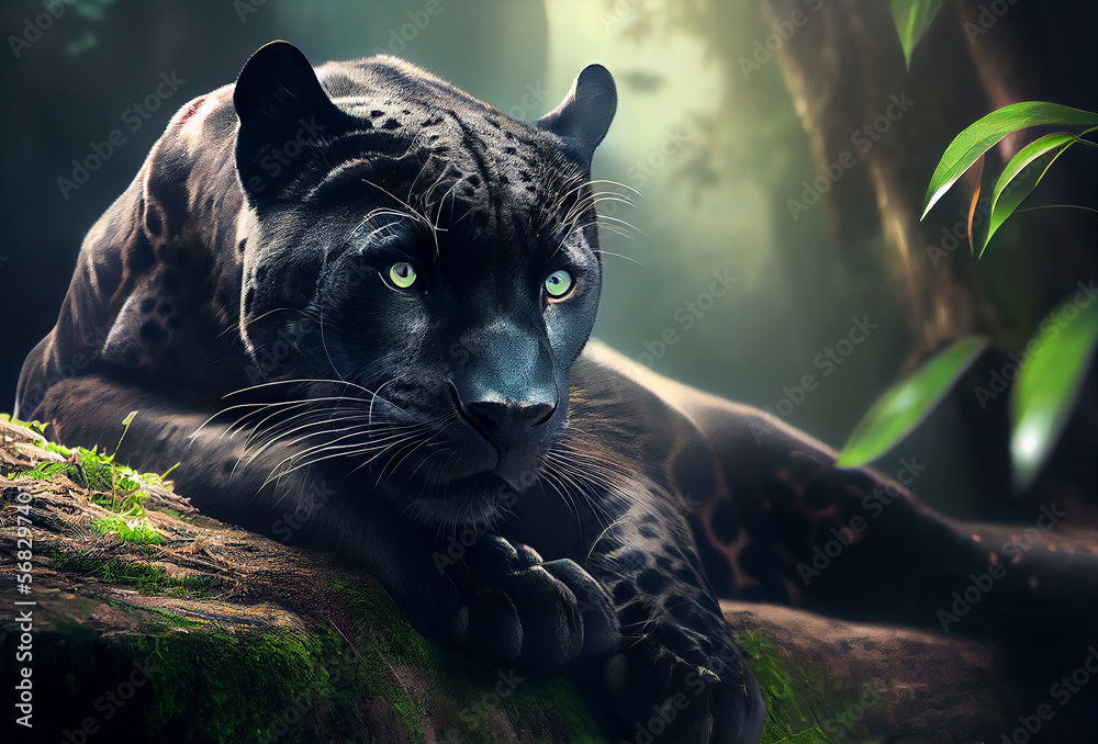 Puma, black panther on a tree branch. Generative Ai. Stock Illustration |  Adobe Stock