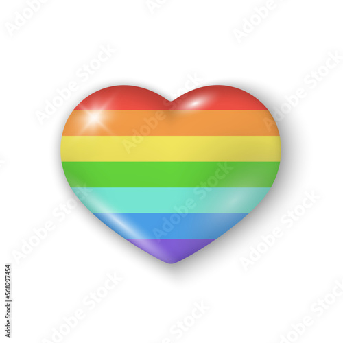 Free Download Realistic glossy hart with rainbow flag. 3d vector element in colors of LGBT community with shadow underneath. Best for mobile apps, UI and web design. - GFXLoad