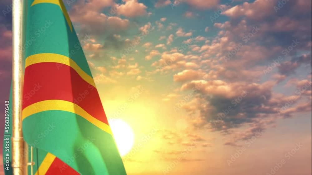 Democratic Republic of Congo waving flag on cute sunrise backdrop Democratic Republic of Congo waving flag on cute sunrise backdrop