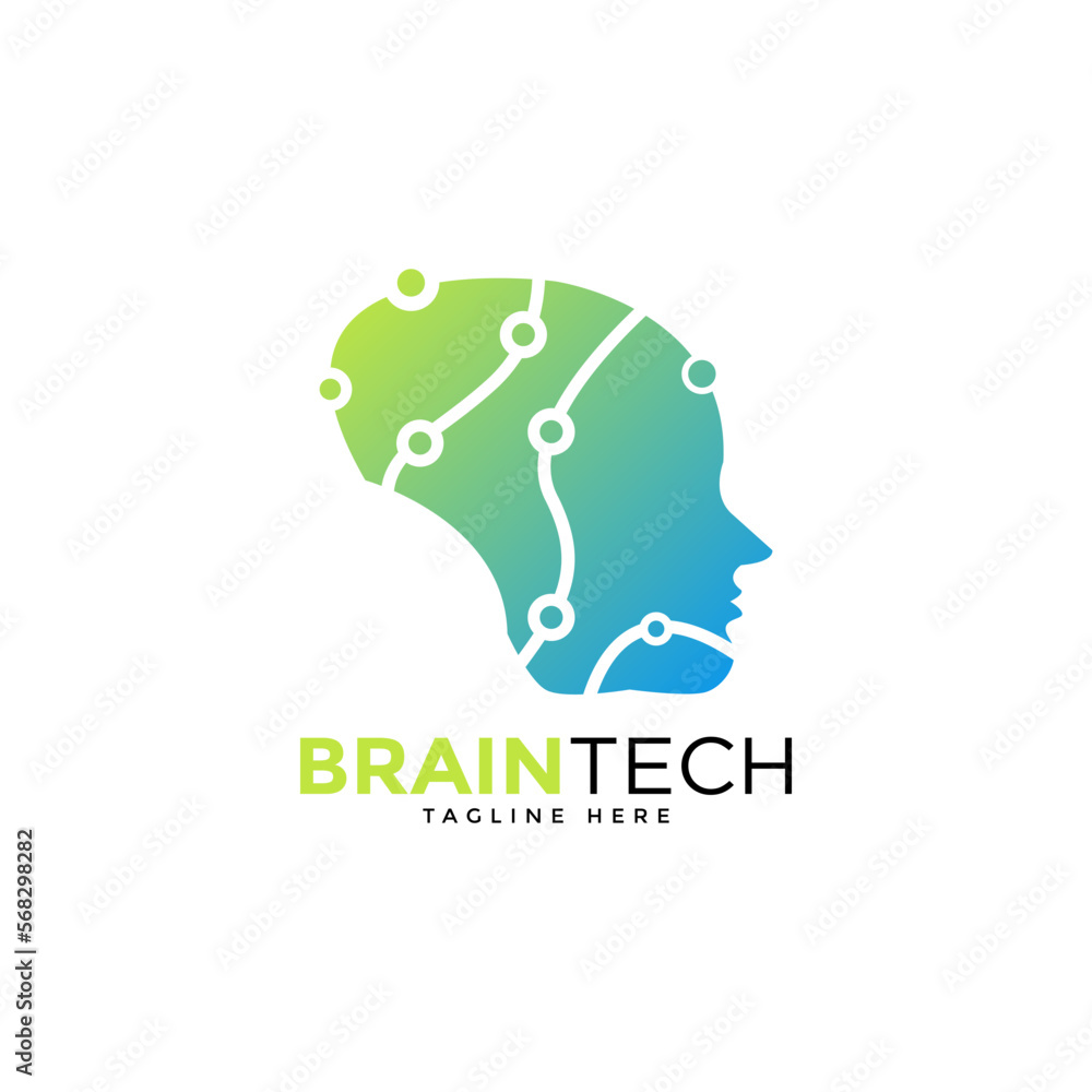 Brain Technology Logo Design Illustration. Digital Technology. Brain Logo Template. vector illustrator