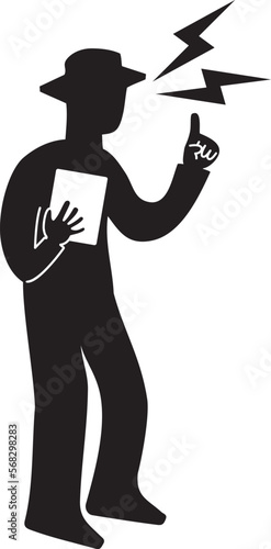 人差し指を立てて大声で叫んだり怒ったりしている書類を持った男性のシルエット