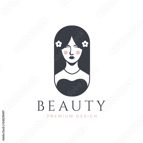 beauty women face head body feminine lady makeup portrait logo design vector abstract illustration