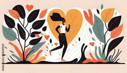 woman in love and nature, romance, valentine's day, vector illustration