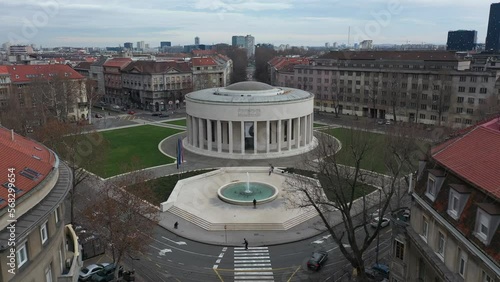 4K aerial video of The Meštrović Pavilion in Zagreb, Croatia 