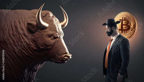 bulls and bitcoin concept trading business cryptocurrency 3d rendering
