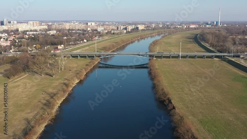 4K Aerial video of road bridge over Sava River in Zagreb, Croatia