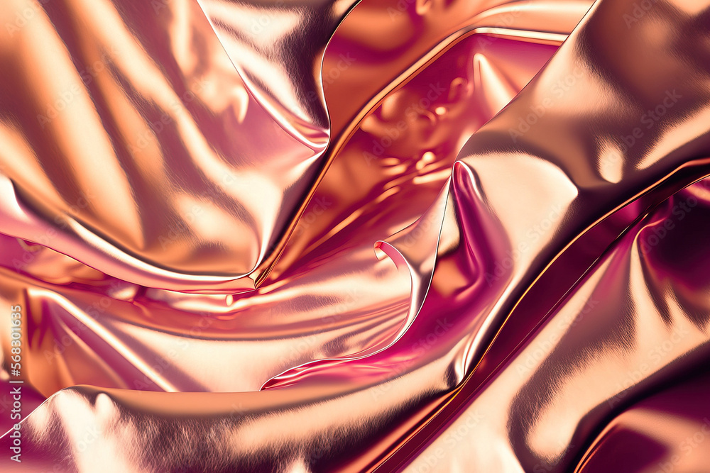 Fototapeta premium Metal foil background with a rose gold color. Generative AI