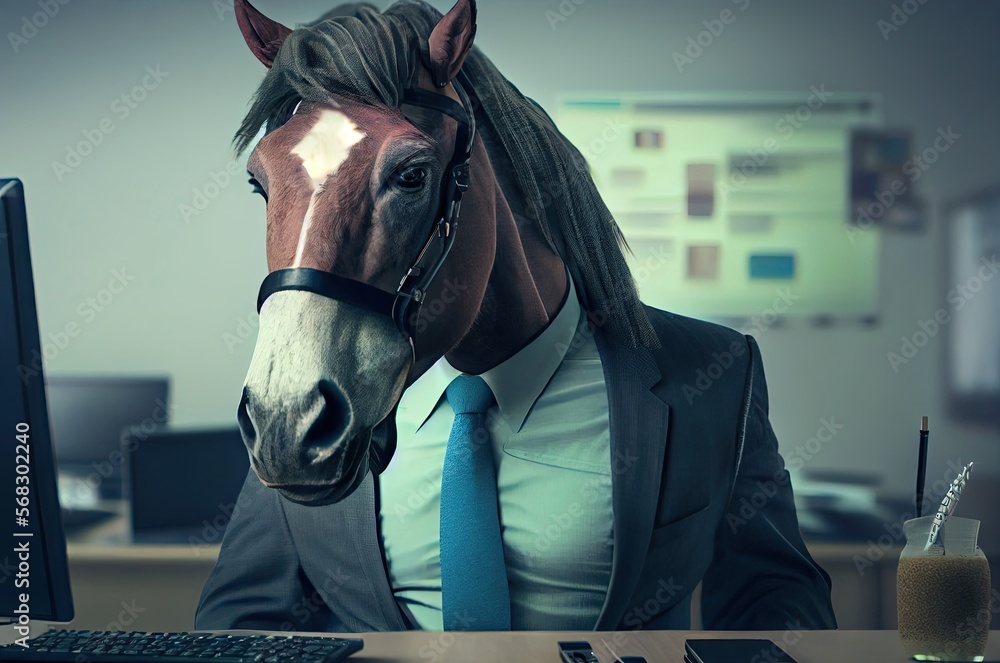 Horse Businessman Working At A Desk Generative AI Horse Businessman Working At A Desk Generative AI