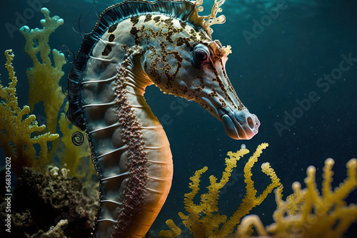 Seahorse of the Mediterranean  Hippocampus guttulatus. Generative AI