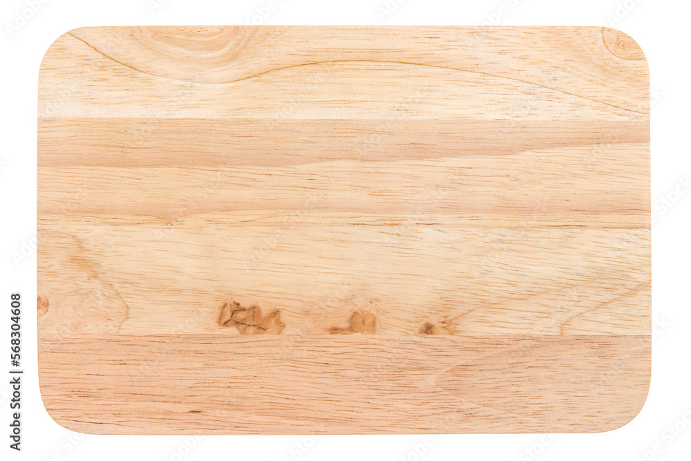 Top view of Wooden cutting board isolated on white background