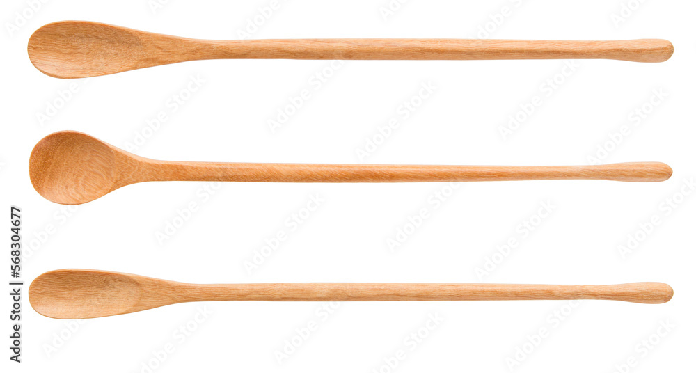 Wooden spoon with long handle isolated on white background Wooden spoon with long handle isolated on white background