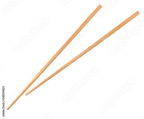 Wooden chopsticks isolated on white background.