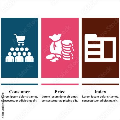 CPI - Consumer Price Index Acronym. Infographic template with icons and description placeholder