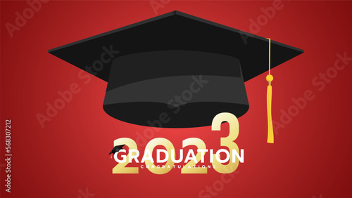 Graduated 2023 , Congratulations Graduates Class 2023 on red background. Template for graduation design ,Vector illustration EPS 10