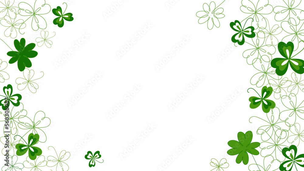 Background with shamrocks leaf and a copy space. Pattern for St. Patrick's Day with lineart clover leaves