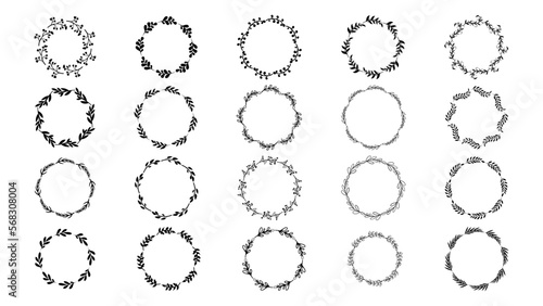 Set  floral frames, borders, wreaths Trendy Line drawing, line art style  ,Hand drawn design elements , Flat Modern design isolated on white background ,Vector illustration EPS 10