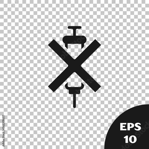 Black No doping syringe icon isolated on transparent background. Vector