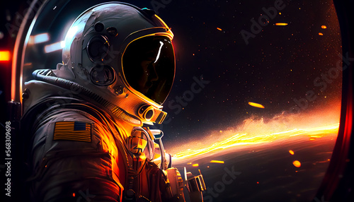 Astride the Cosmos A Man in a Spacesuit Standing in Front of a Spaceship Window