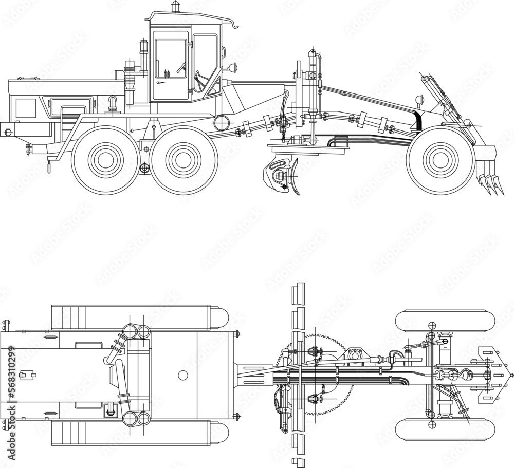 Vector illustration sketch of heavy equipment vehicle design for agriculture