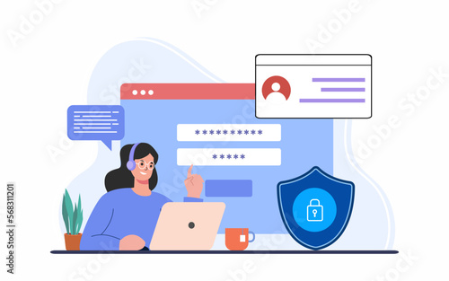 Woman protecting data with password, Data protection Safety and confidential data protection, Internet Security concept.