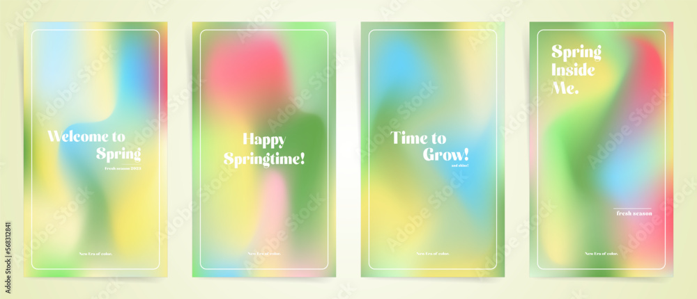 Set of spring stories backgrounds. Mesh gradient hippy art design. Post templates, cards, poster covers, social media stories with floral spring gradients. Wave green gradient layout template set. Set of spring stories backgrounds. Mesh gradient hippy art design. Post templates, cards, poster covers, social media stories with floral spring gradients. Wave green gradient layout template set.