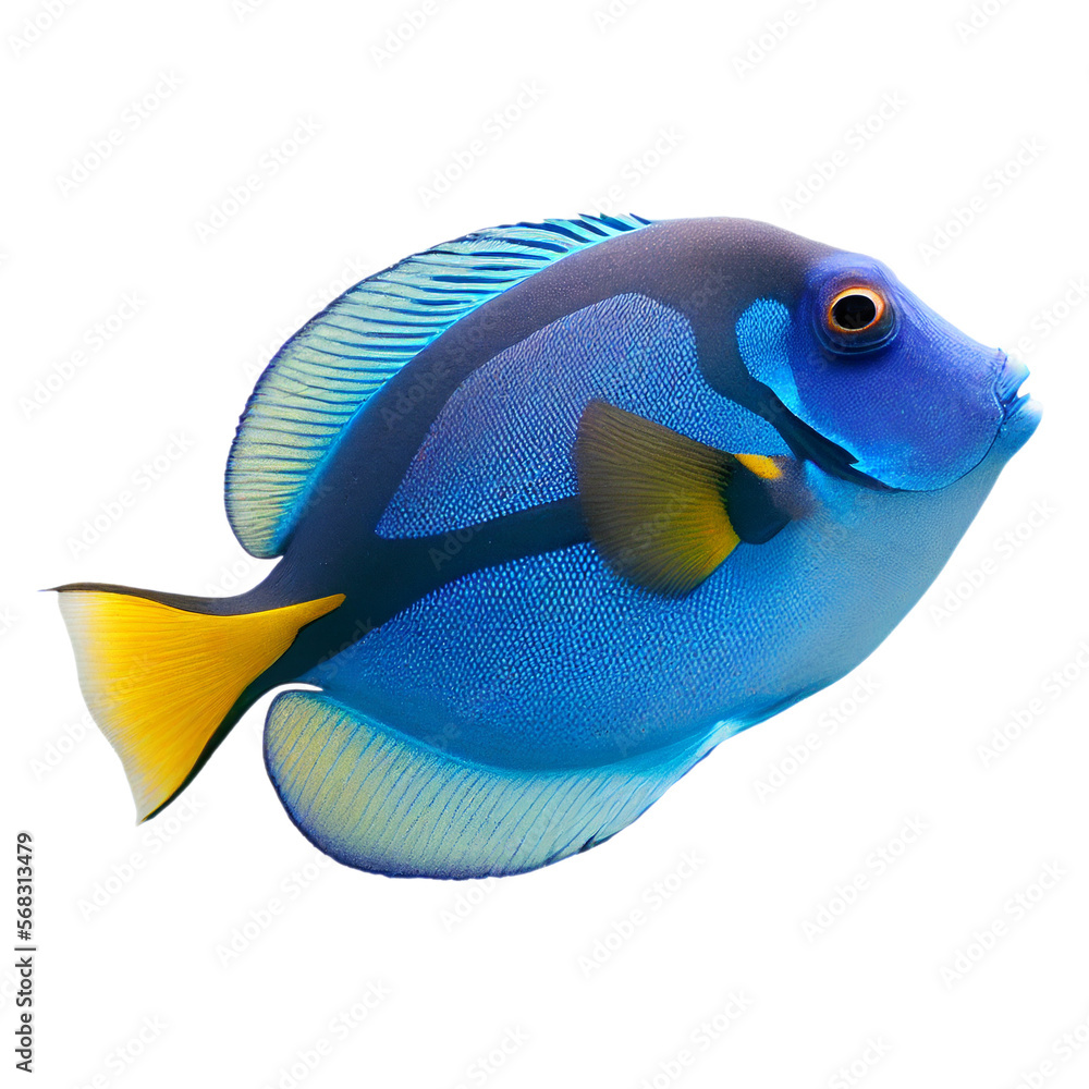 blue tang fish (ocean marine animal) isolated on transparent background cutout - obrazy, fototapety, plakaty 
