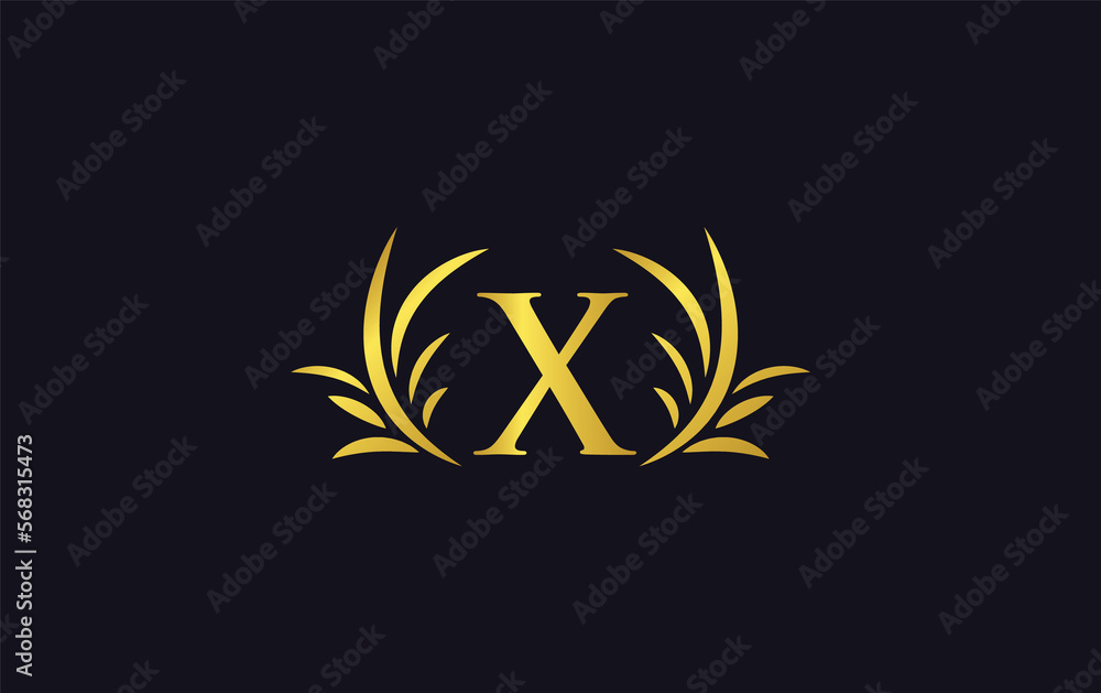 Golden laurel wreath leaf logo design with the letters and alphabets and bamboo leaf Golden laurel wreath leaf logo design with the letters and alphabets and bamboo leaf