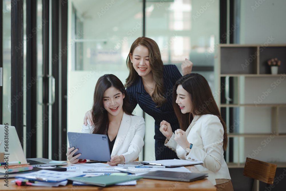 Group of young Asian business teamwork and presenting new projects in the office. Group of young Asian business teamwork and presenting new projects in the office.