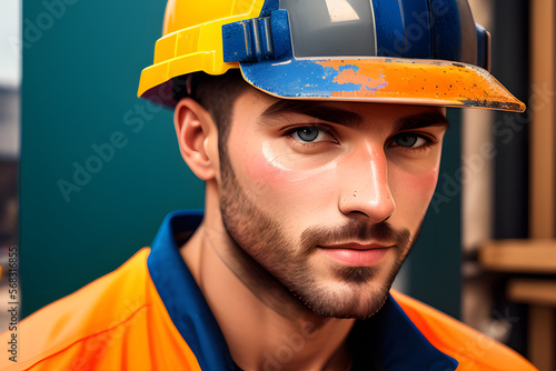 a painting portrait of a European man Construction Worker in outfit - Generative AI, fictitious person