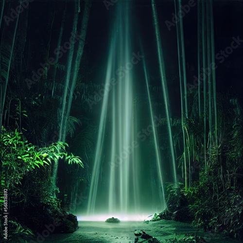 tropical forest with fog lights and gloom in the jungle generative ai illustration