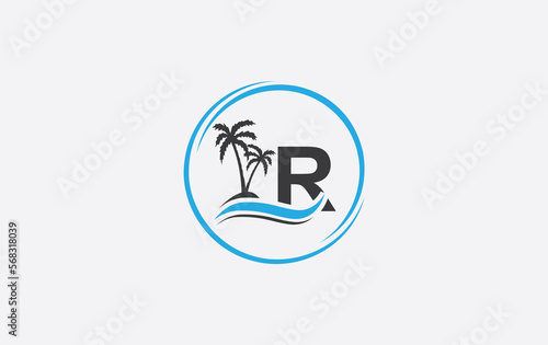 Nature water logo wave and beach tree icon art logo design with the letter and alphabet 