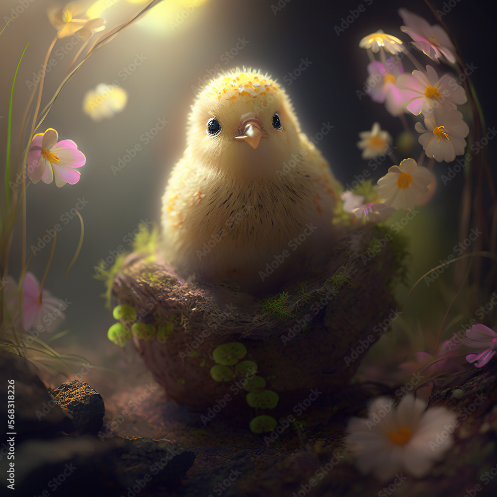 Easter chick in magical world - generated by Generative AI Easter chick in magical world - generated by Generative AI