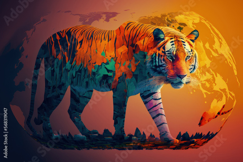 Global Tiger Day artwork in a gradient. Generative AI