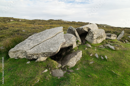 Moorneen megalithic chambered tomb burial chamber dolmen also known as Muirnin. Between Sallerna beach and Courhoor Lough. Cleggan, Connemara, Ireland © David Matthew Lyons